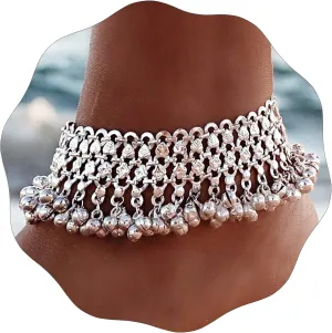 Yokawe Boho Anklets Bracelets Silver Bell Beaded Indian Anklet Chain Tassel Beach Barefoot Sandals Foot Jewelry for Women2Pcs