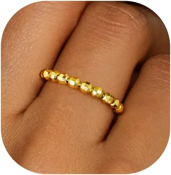 Yoosteel Elastic Gold Beaded Rings for Women - 14K Gold Plated Adjustable Stretch Ring 5-11 Dainty Simple Knuckle Rings for Women Everyday Trendy Jewelry
