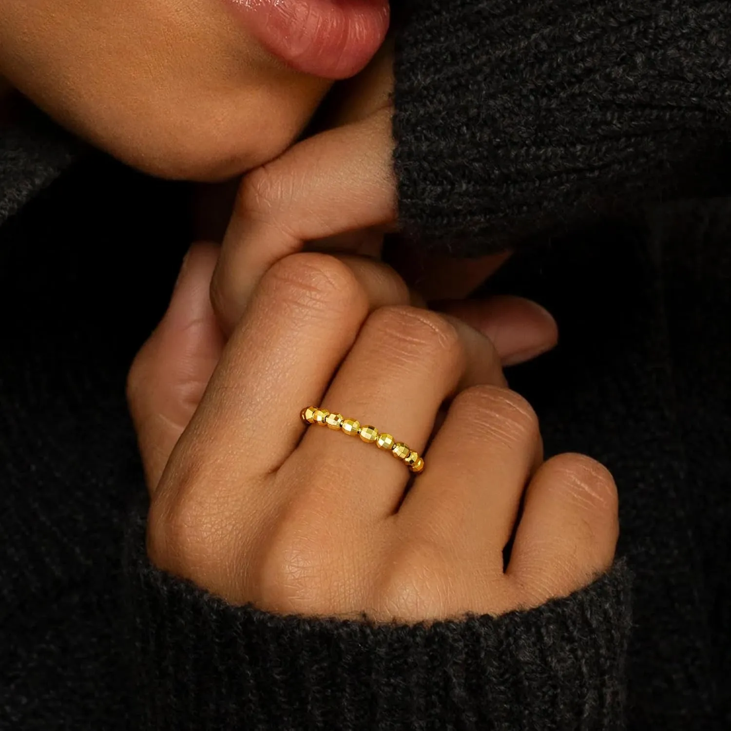 Yoosteel Elastic Gold Beaded Rings for Women - 14K Gold Plated Adjustable Stretch Ring 5-11 Dainty Simple Knuckle Rings for Women Everyday Trendy Jewelry