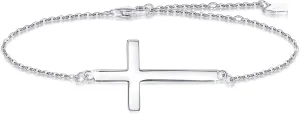 YZSFMZGE 925 Sterling Silver Cross Bracelet for Women 14K White Gold Plated Christian Faith Religious Bracelet Adjustable Cross Bracelet Anklet Jewelry Confirmation Gifts for Easter Festival