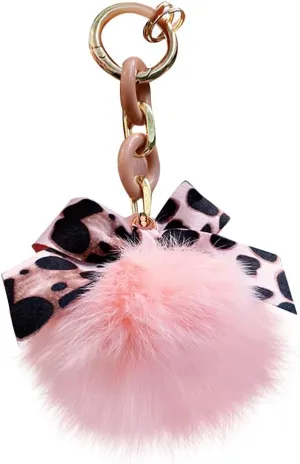 Zcargel Plush Key Ring Stuffed Fluffy Faux Pompom Keychain Animals Keyring Charm Leopard Pattern Bowknot Keychain Fox Fur Pompom Keychain for Ladies Girls Women