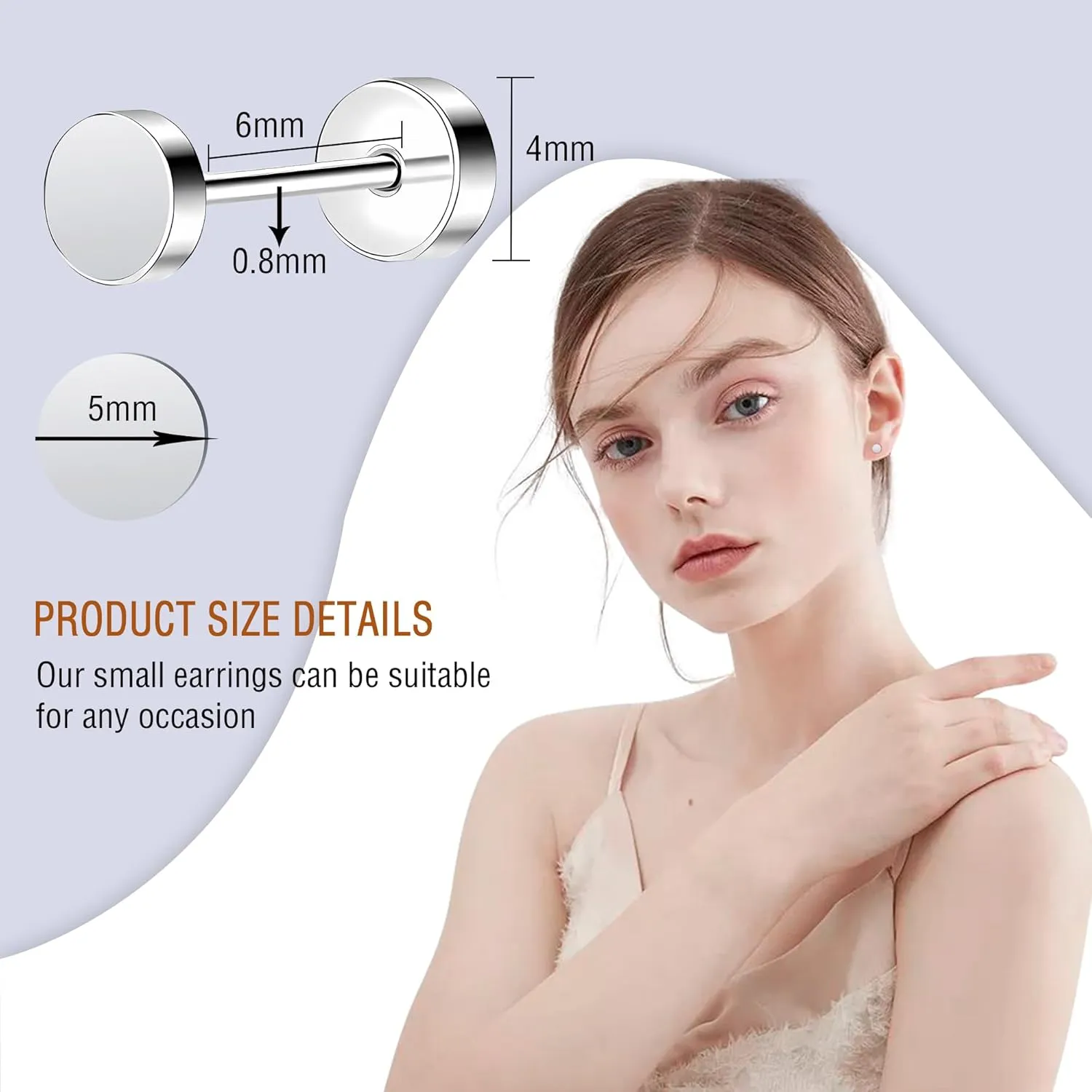 ZDE Women Earrings Flat Back Dot Earrings Titanium Hypoallergenic Cartilage Non-Nickel Earrings Studs for Sensitive Ears Simple Classic 3mm/4mm/5mm/6mm Screw On Stud Earring