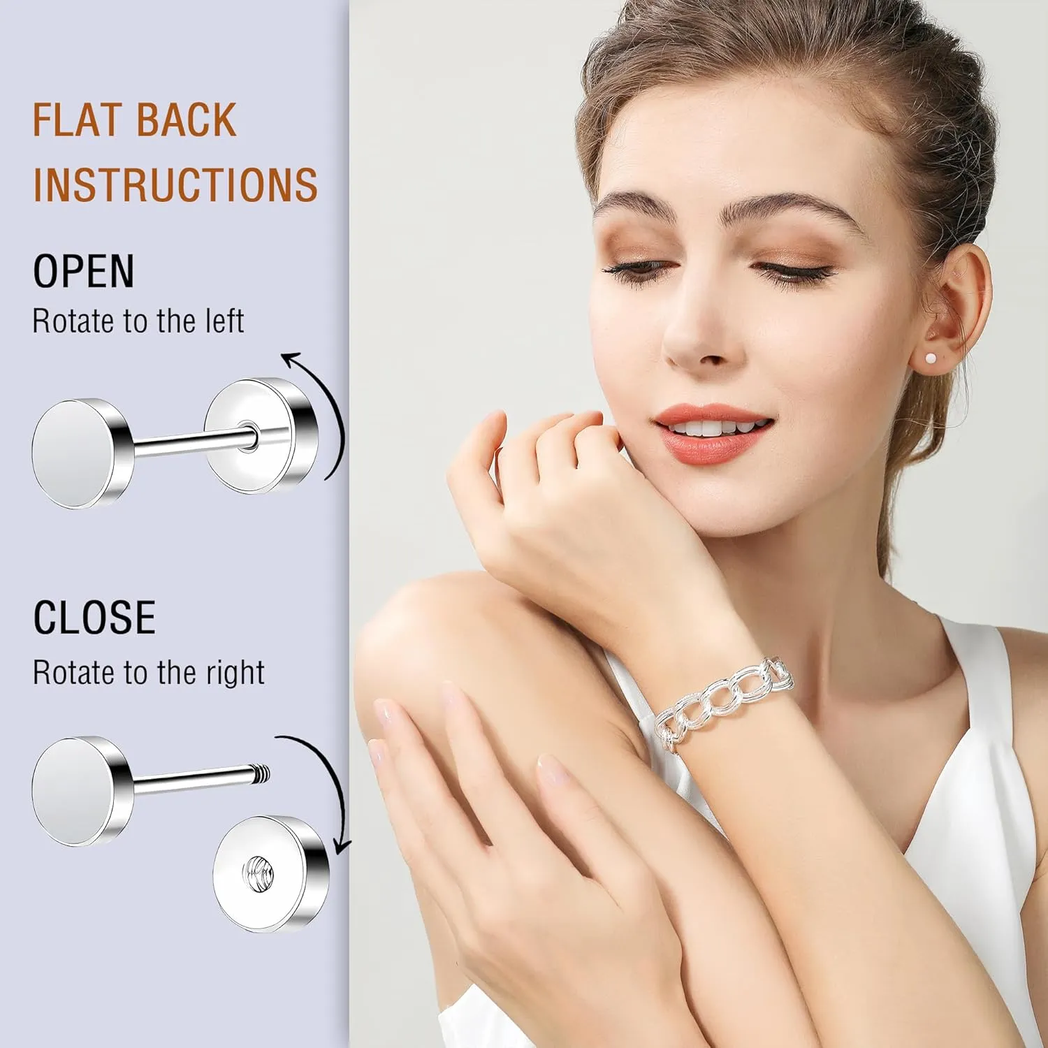 ZDE Women Earrings Flat Back Dot Earrings Titanium Hypoallergenic Cartilage Non-Nickel Earrings Studs for Sensitive Ears Simple Classic 3mm/4mm/5mm/6mm Screw On Stud Earring