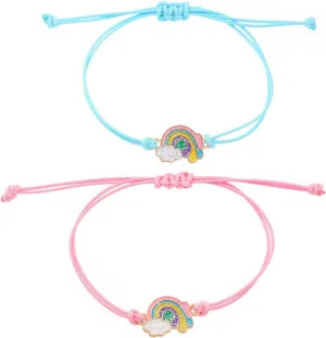 Zian 2Pcs Blue And Pink Couple Bracelet Rainbow Butterfly Flower Cactus Hand-Woven Bracelet Rainbow Bracelet Pride Bracelet Friendship Bracelet Summer Bracelet