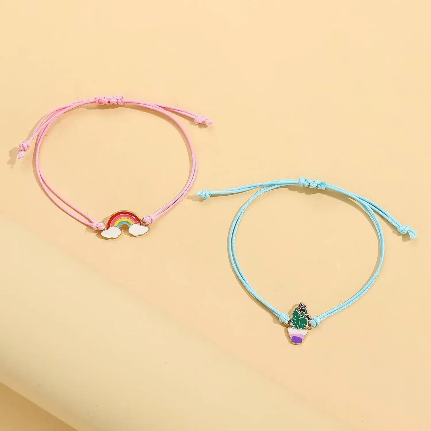 Zian 2Pcs Blue And Pink Couple Bracelet Rainbow Butterfly Flower Cactus Hand-Woven Bracelet Rainbow Bracelet Pride Bracelet Friendship Bracelet Summer Bracelet