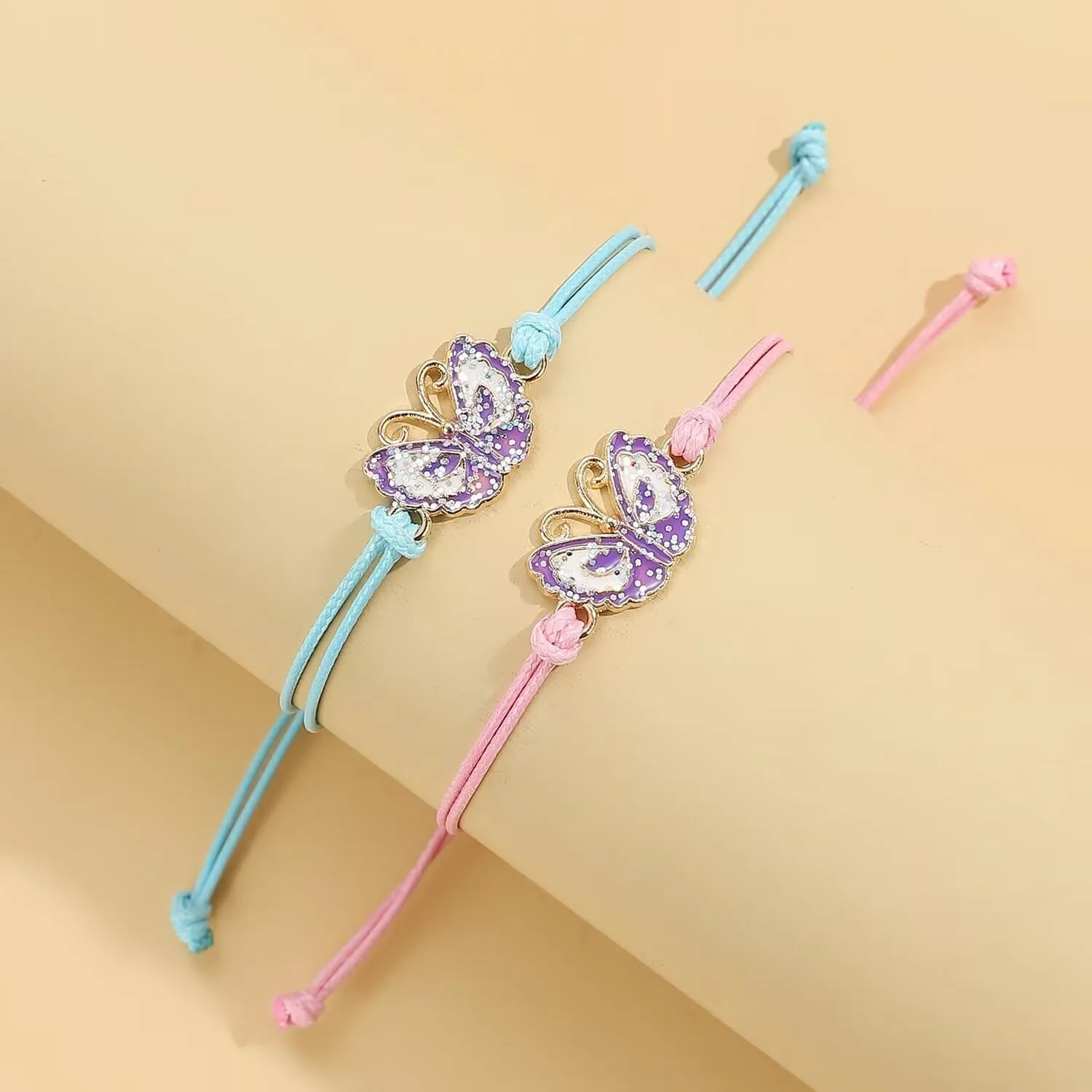 Zian 2Pcs Blue And Pink Couple Bracelet Rainbow Butterfly Flower Cactus Hand-Woven Bracelet Rainbow Bracelet Pride Bracelet Friendship Bracelet Summer Bracelet