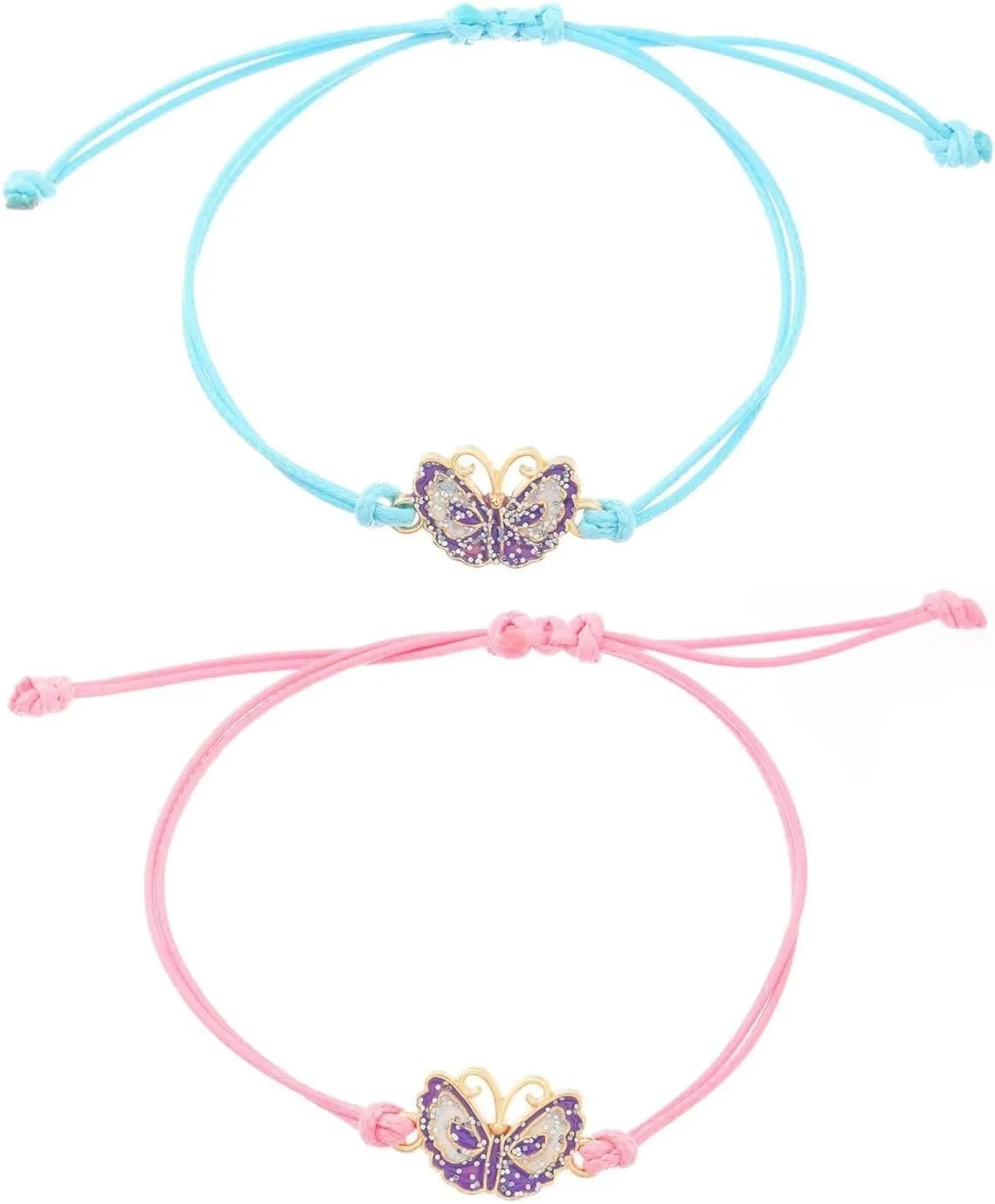 Zian 2Pcs Blue And Pink Couple Bracelet Rainbow Butterfly Flower Cactus Hand-Woven Bracelet Rainbow Bracelet Pride Bracelet Friendship Bracelet Summer Bracelet