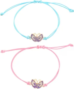 Zian 2Pcs Blue And Pink Couple Bracelet Rainbow Butterfly Flower Cactus Hand-Woven Bracelet Rainbow Bracelet Pride Bracelet Friendship Bracelet Summer Bracelet