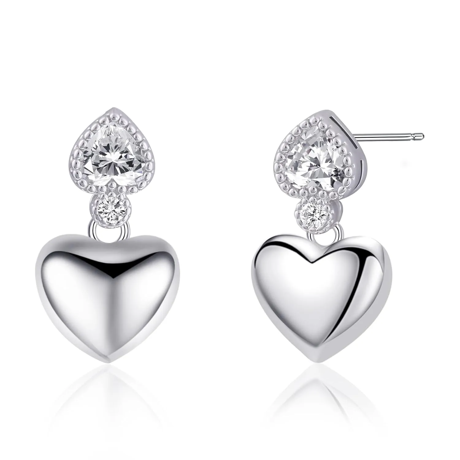 Zircon Heart Earrings Stud 925 Sterling Silver Earrings for Women Cubic Zirconia Earrings Hypoallergenic Earrings for Women Gifts