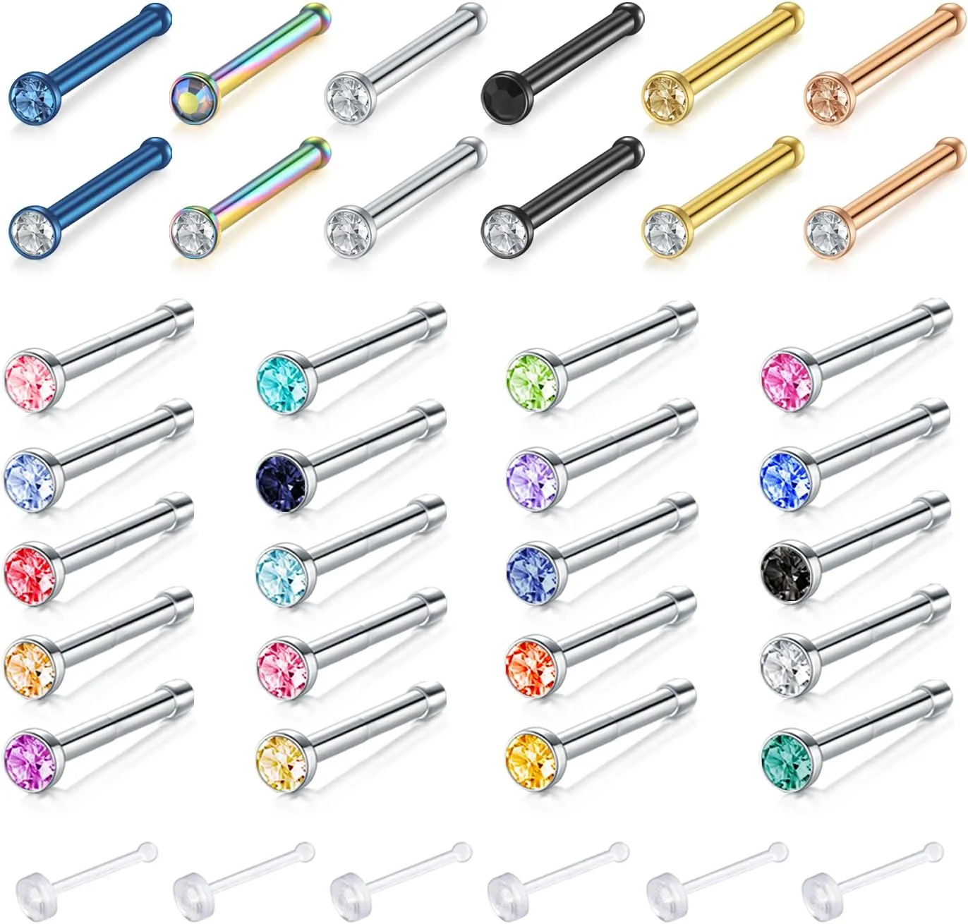 Zolure 18G 20G 22G Nose Pin Bone Screws Studs Surgical Steel Body Piercing Jewelry for Women Men