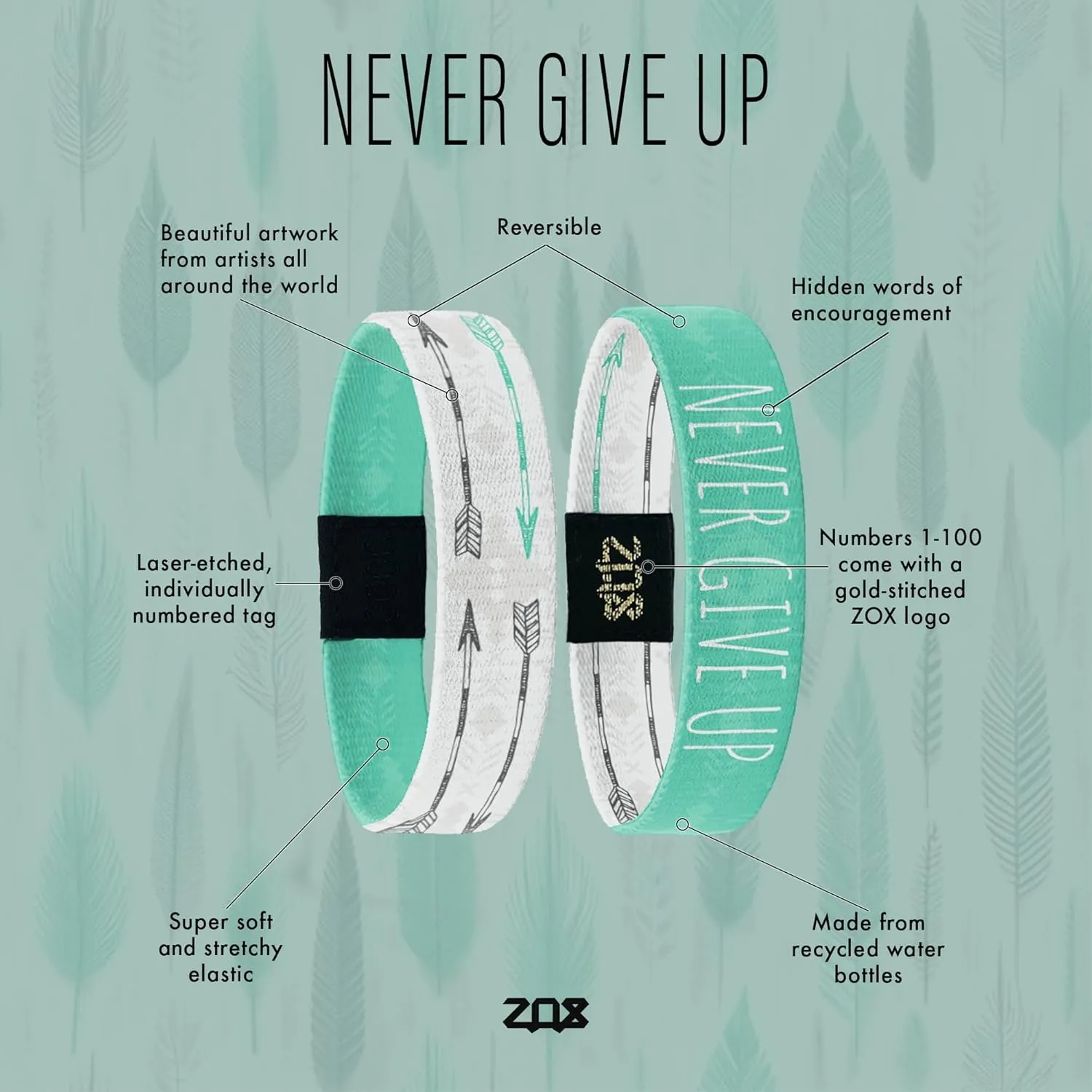 ZOX Bracelets  Stretchy Elastic Band with Motivational Affirmations and Beautiful Artwork, Great Wristband Gift for Men & Women of All Ages