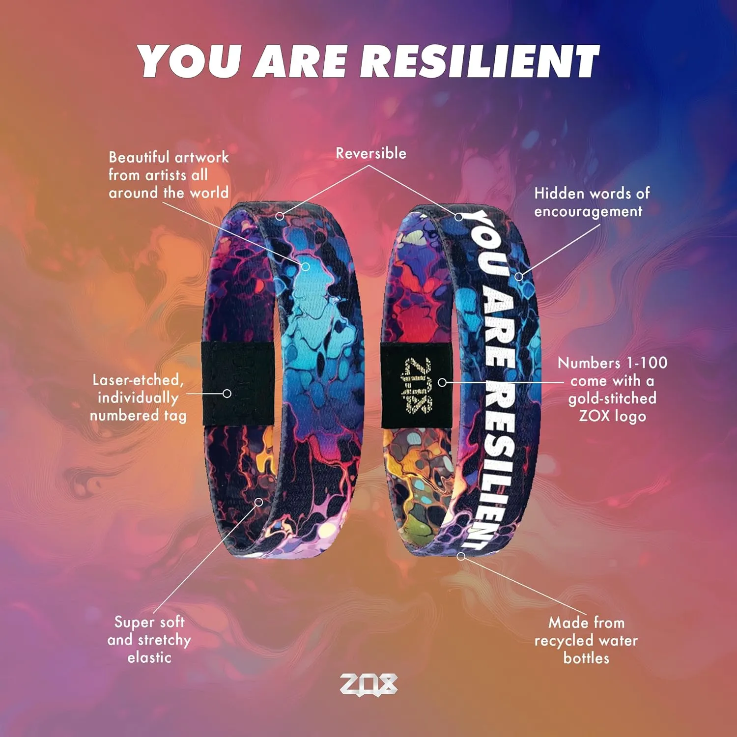 ZOX Bracelets  Stretchy Elastic Band with Motivational Affirmations and Beautiful Artwork, Great Wristband Gift for Men & Women of All Ages