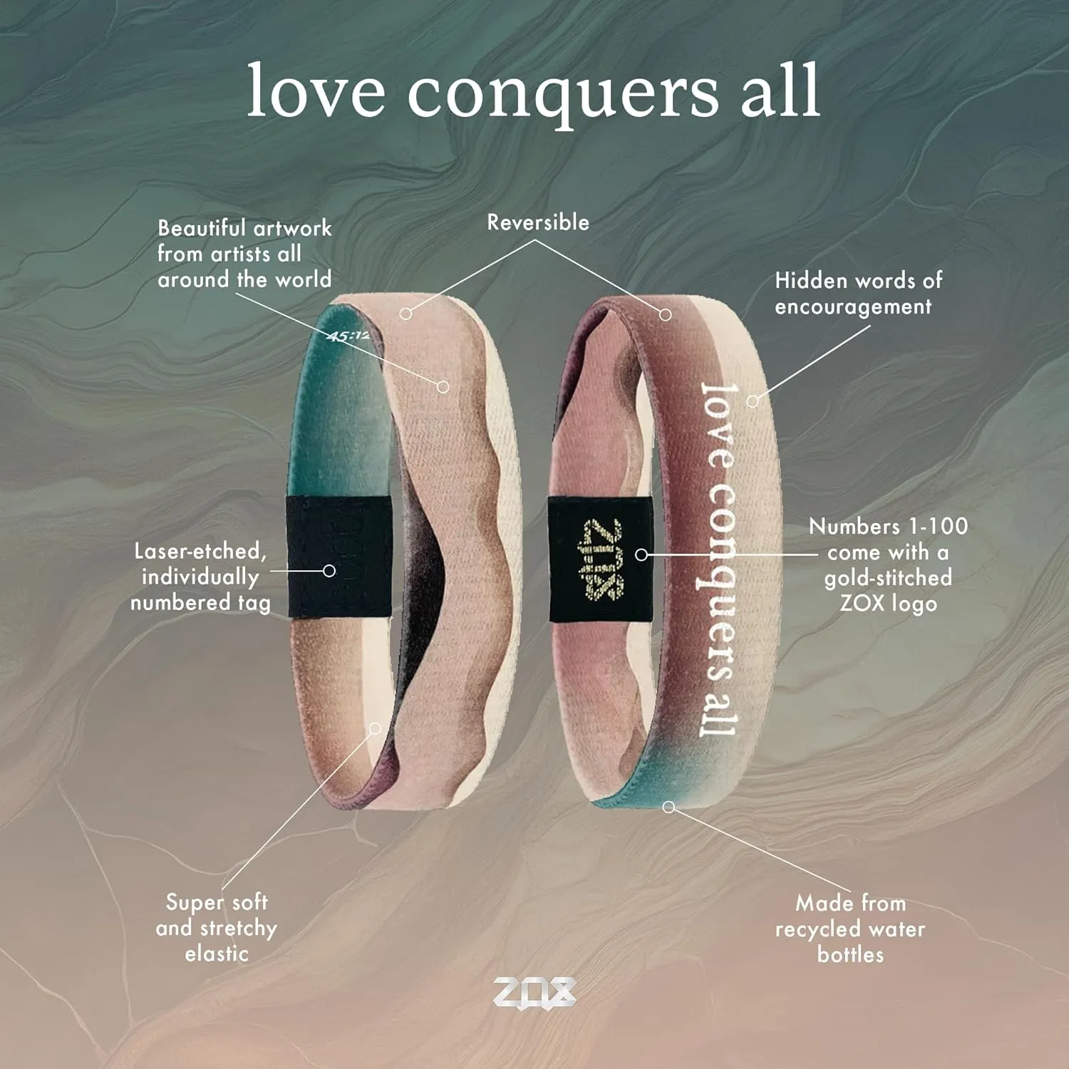 ZOX Bracelets  Stretchy Elastic Band with Motivational Affirmations and Beautiful Artwork, Great Wristband Gift for Men & Women of All Ages