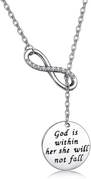 Zuo Bao Christian Necklace Psalm 46:5 God is Within Her She Will Not Fall Necklace Bible Verse Necklace for Strong Woman