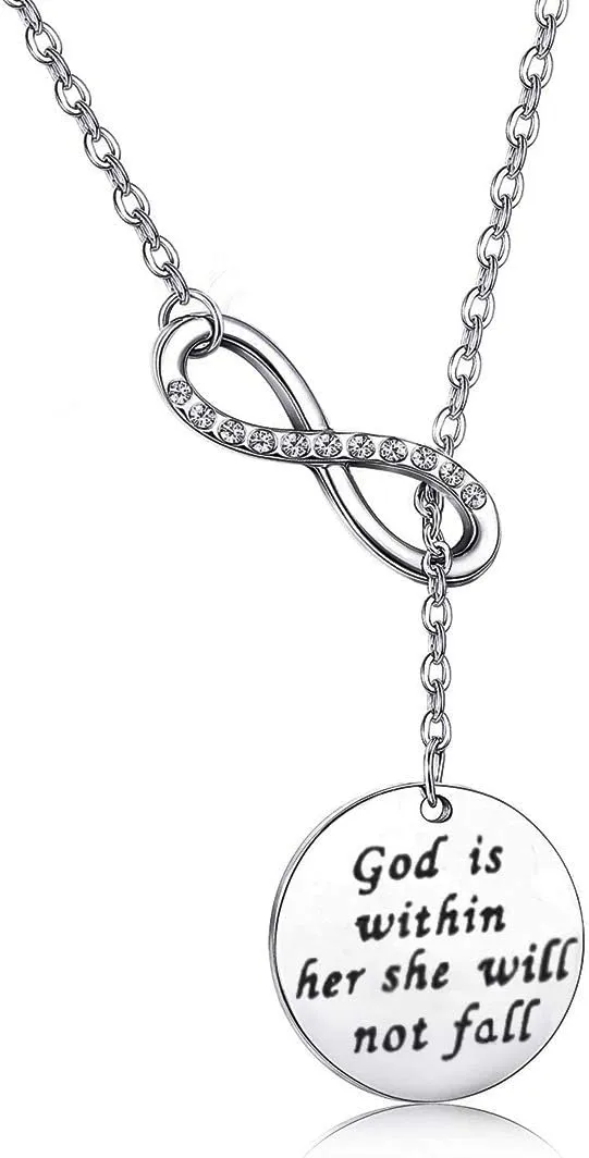 Zuo Bao Christian Necklace Psalm 46:5 God is Within Her She Will Not Fall Necklace Bible Verse Necklace for Strong Woman